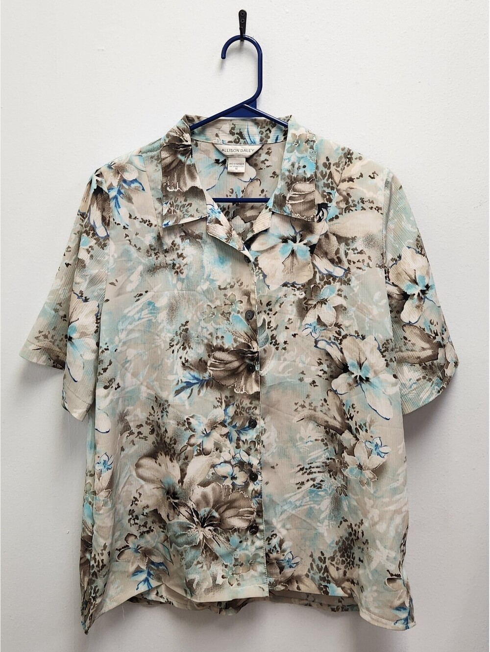 Vintage Allison Daley Women's Tropical Floral Short Sleeve Button Down Blouse 16